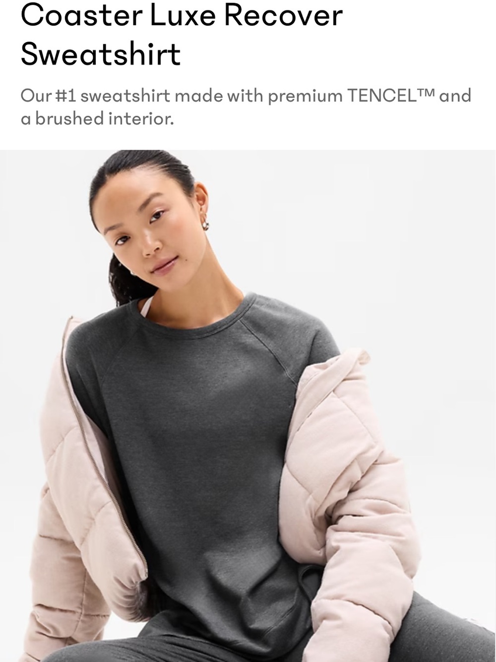 Athleta Coaster Luxe Recover Sweatshirt Heathered Gray Nirvana Fabric Size Small - Picture 2 of 12